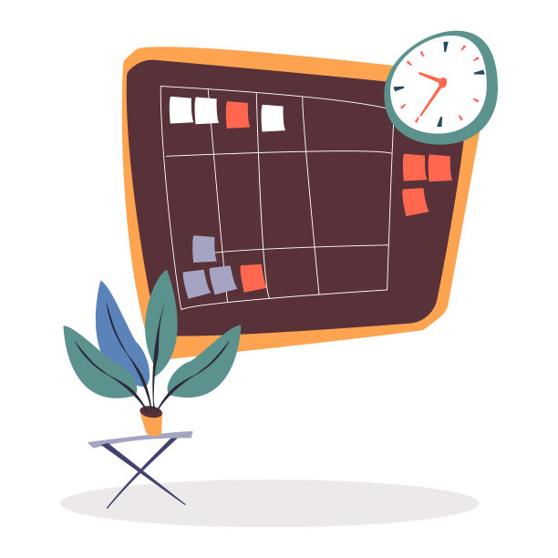 任务板与纸贴纸，时钟和植物图片下载