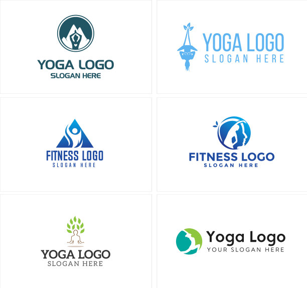 一套自然瑜伽健身健身教练的标志图片下载