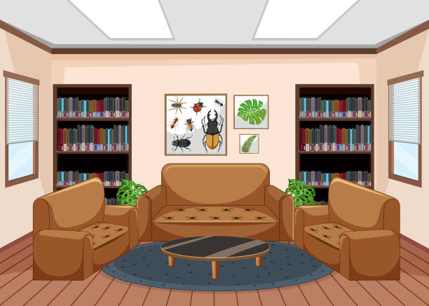 带有书架的空图书馆室内设计图片下载