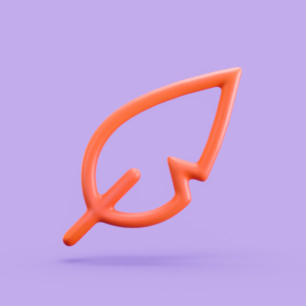 自然图标，单色叶三维图标，单色橙色轮廓三维符号，三维渲染图片下载