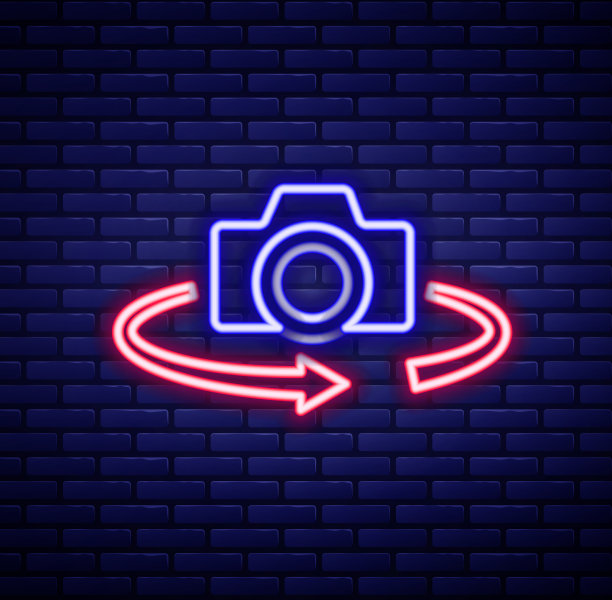 发光的霓虹灯线360度查看图标孤立上图片下载