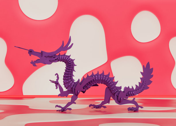 学龄前儿童的粉红色房间里的塑料龙玩具，3d渲染图片下载