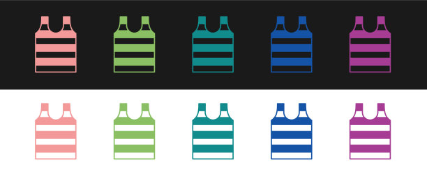 设置条纹水手t恤图标孤立的黑色图片下载