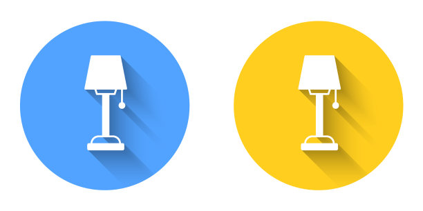 白色落地灯图标与长阴影隔离图片下载