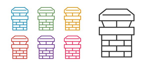 设置线烟囱图标孤立在白色背景图片下载