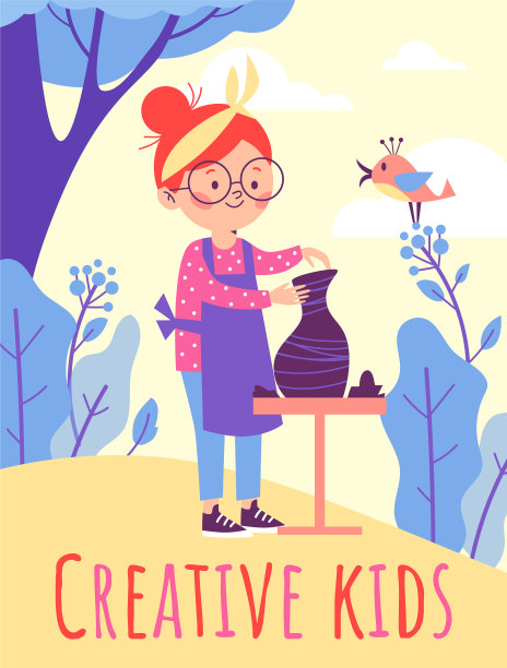 有创意的孩子横幅上有做陶瓷的女孩图片下载