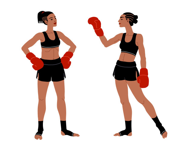 健壮的女孩用拳击手套击打泰拳选手图片下载