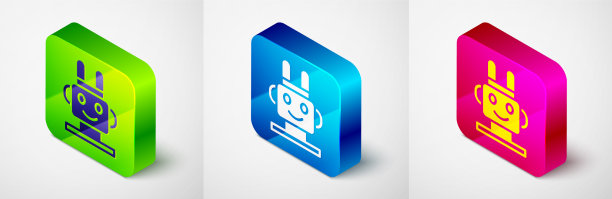 等距机器人玩具图标孤立在灰色图片下载