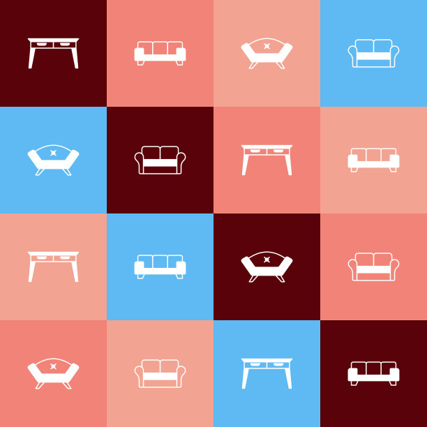 设置波普艺术办公室办公桌、沙发和图标图片下载