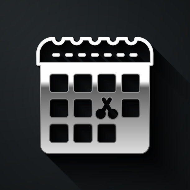 银色日历与理发日图标孤立上图片下载