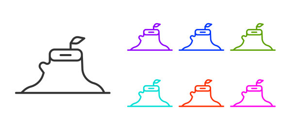 黑线树桩图标孤立在白色上图片下载