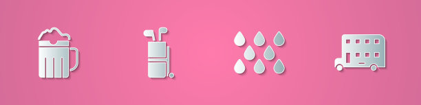 设置纸切割木啤酒杯高尔夫球袋与俱乐部图片下载