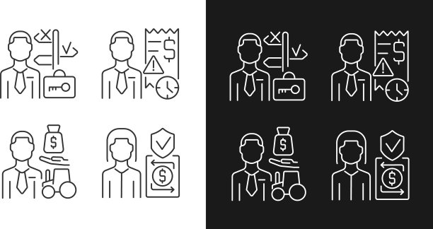 金融职业线性图标设置为黑色图片下载