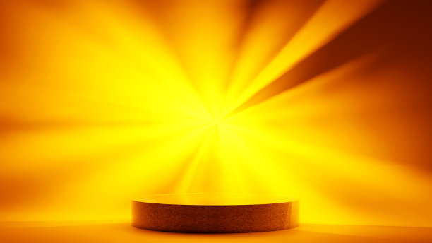 现代圆柱形平台，锯齿光放射状，产品舞台，3D渲染。图片下载