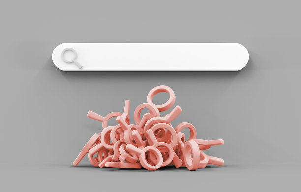 3D搜索引擎栏与堆放大镜图标在紫色的背景。在互联网上查找信息的概念，很多搜索请求，点击，用户。获取资源，痴迷搜索图片下载