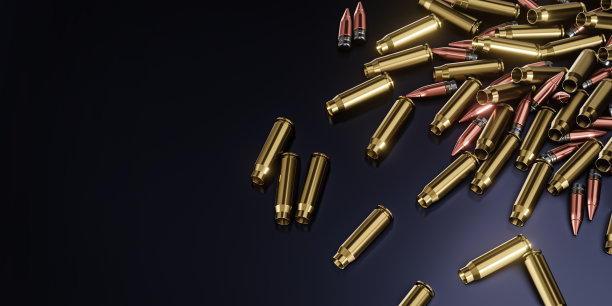 3D渲染，逼真的子弹模型。步枪子弹特写。步枪和卡宾枪用子弹图片下载