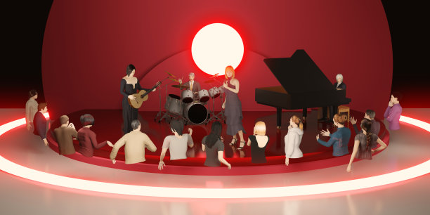 在Metaverse的3D插图世界中，通过VR眼镜进行的Metaverse音乐会派对化身和在线音乐表演图片下载