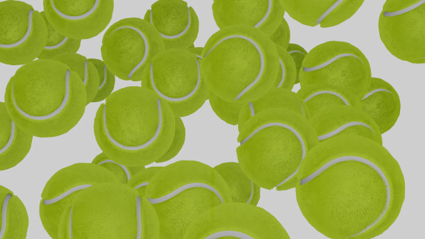 许多网球落在白色的背景上。图片下载