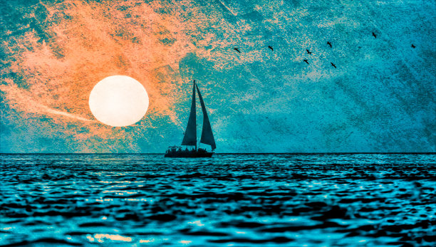 帆船夜航之旅绘画图片下载