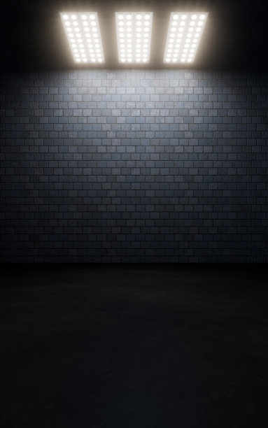 带顶灯的暗色砖房，3d渲染。图片下载