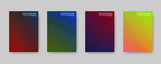 最小的企业覆盖设计集。现代背景集合与抽象的几何曲线模式使用元素海报，标语牌，目录，横幅，传单等。彩色波梯度。图片下载