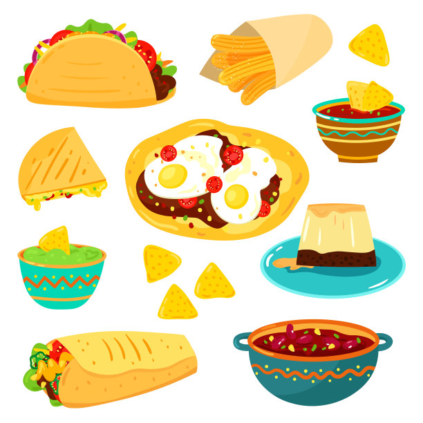 向量集美味的墨西哥食物图片下载