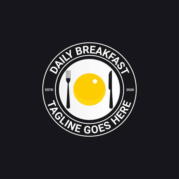 鸡蛋烹饪标志元素。食品标志设计。鸡蛋、刀叉矢量为烹饪、餐饮及餐饮企业的标志模板图片下载