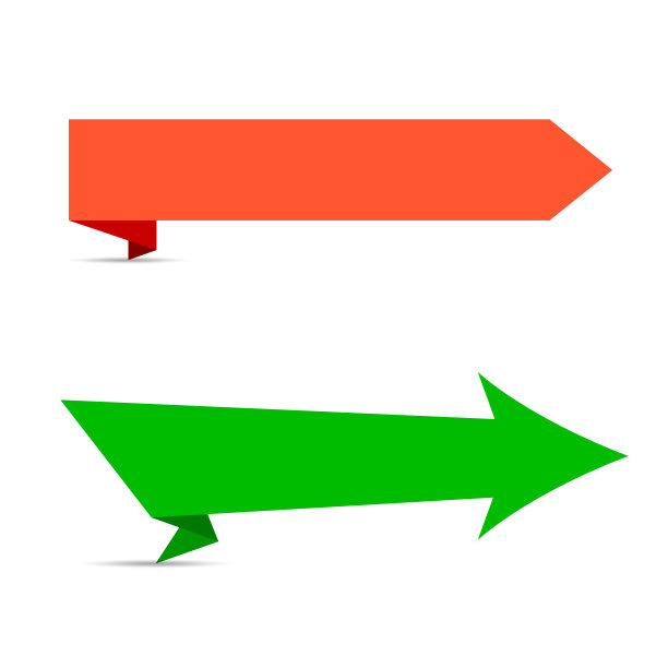 橙色和绿色箭头。纸折纸彩带横幅集。3 d矢量图图片下载