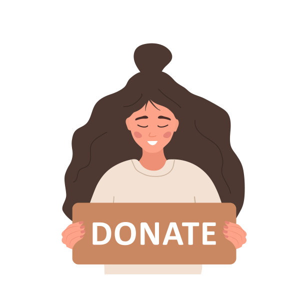 捐赠与慈善理念。志愿者妇女手里拿着纸板写着“捐赠”。支持无家可归者和穷人。矢量插图在卡通风格图片下载