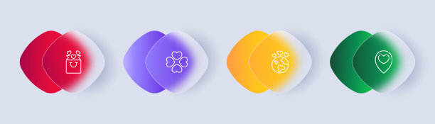 爱设置图标。心贴着创可贴，心下雨，同情，礼物，喜欢，指针，认可。保健的概念。Glassmorphism风格。矢量线图标的业务和广告图片下载