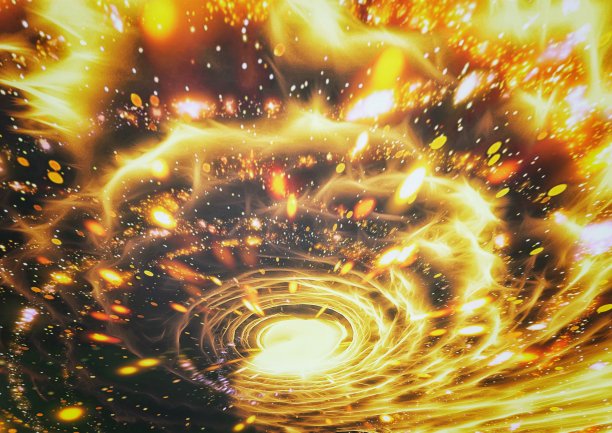 云在天空中旋转和爆炸的光的3D插图图片下载