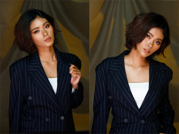 半身20多岁的亚洲印度女人晒黑的皮肤穿正式的西装连衣裙卷发美容皮肤图片下载