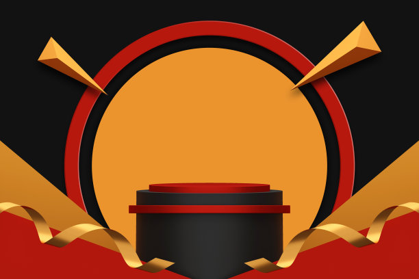 “黑色星期五”的背景。黑色领奖台是舞台上最小的黑色，红色和金色的平台。展示产品的舞台。舞台黑色基座现代3d工作室黑暗平台图片下载