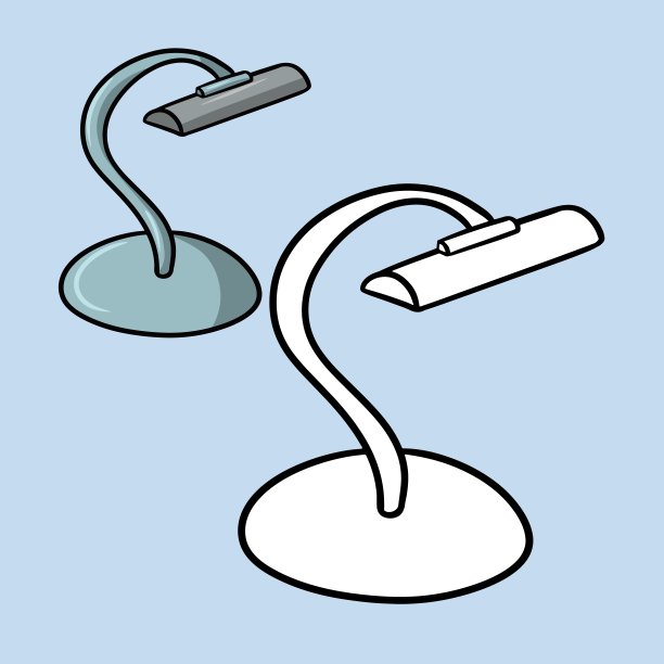 一套涂色书，一个时髦的银色台灯，家庭和办公室，卡通风格的绘画，矢量插图图片下载