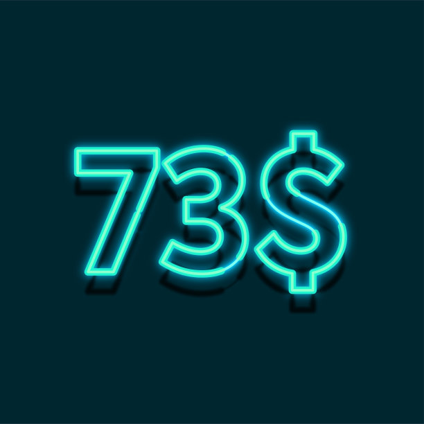 霓虹灯$ 73美元的价格标志设计。绿色背景，享73元特惠图片下载