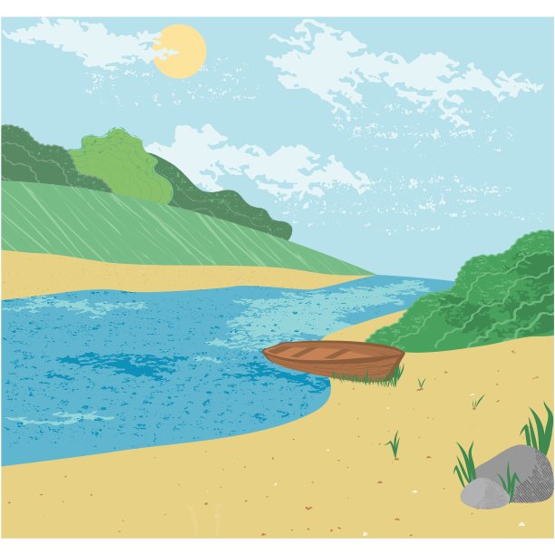 木船在湖岸或河岸矢量图片下载