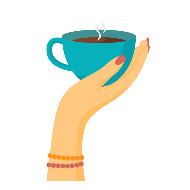 女人手里拿着一杯暖咖啡。女性手臂孤立在白色背景。早上例行的概念。矢量平面插图图片下载