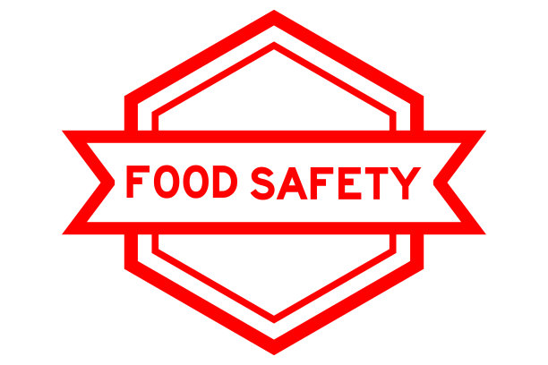 红色六边形复古标签横幅，白色背景上有“食品安全”字样图片下载