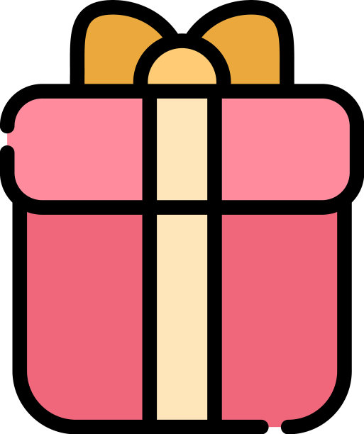 礼物在红色包装与蝴蝶结图标平线图片下载