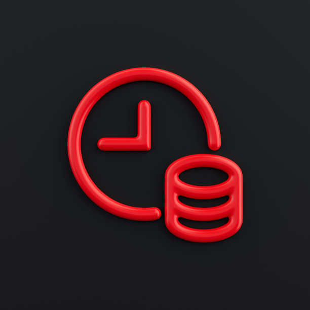 金钱时光3d图标，轮廓红色金融图标，商业符号，3d渲染图片下载