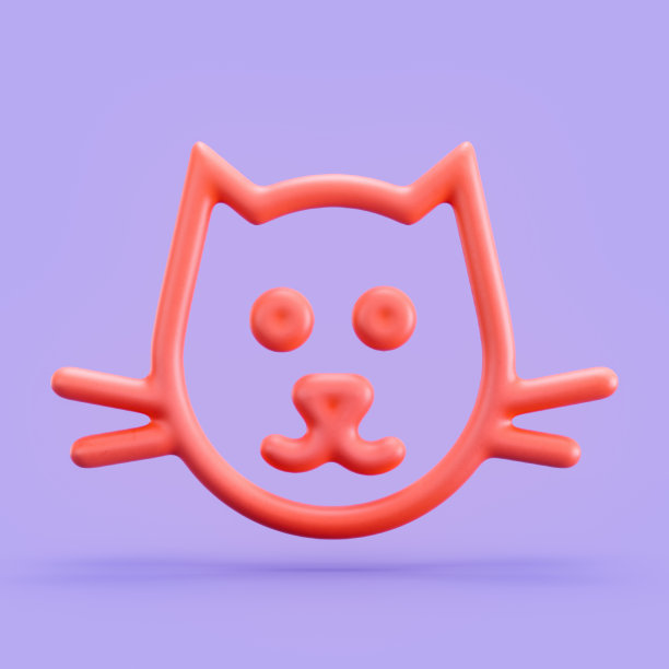 动物3d图标，单色轮廓猫3d图标，单色，3d渲染图片下载