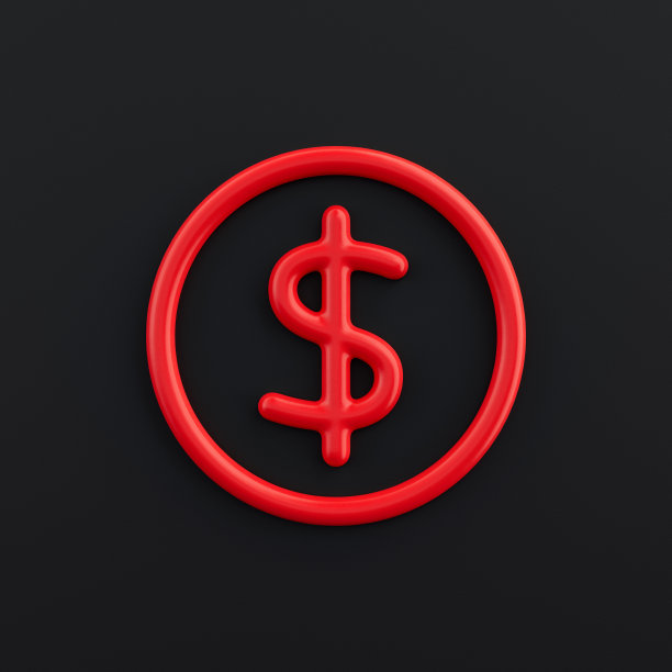 圆形3d美元图标，轮廓红色金融图标，商业符号，3d渲染图片下载
