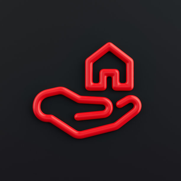 抵押三维图标，轮廓红色金融图标，商业符号，3d渲染图片下载