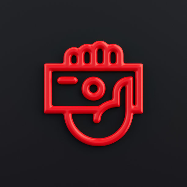 支付3d图标，轮廓红色金融图标，商业符号，3d渲染图片下载