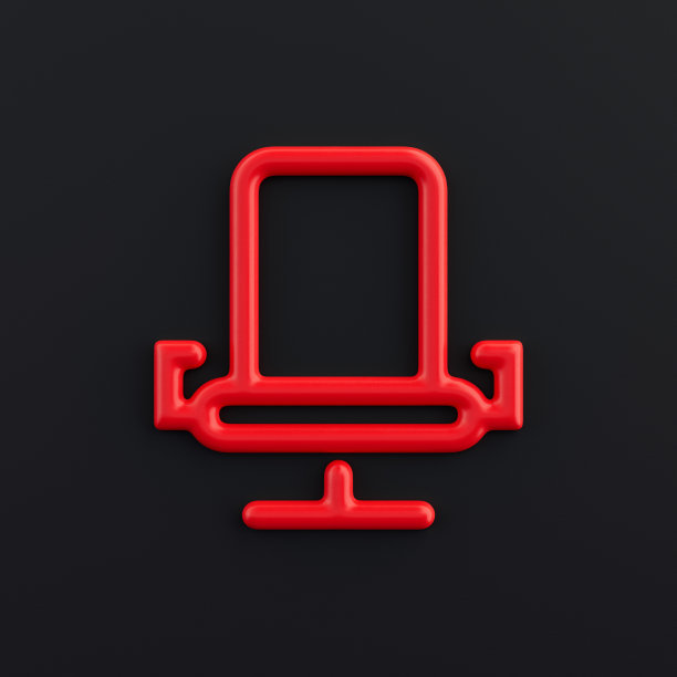 办公椅3d图标，轮廓红色办公图标，商业标志，3d渲染图片下载