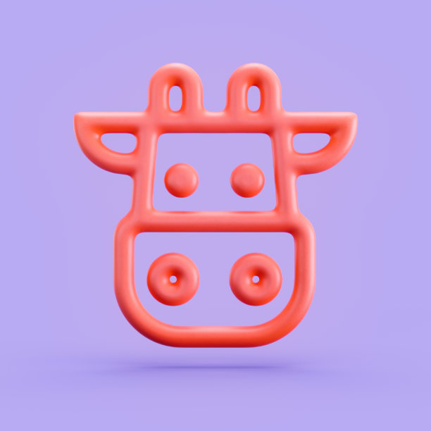 动物3d图标，单色轮廓牛3d图标，单色，3d渲染图片下载