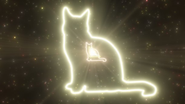 坐猫剪影形状轮廓发光霓虹灯隧道门户-抽象背景纹理图片下载