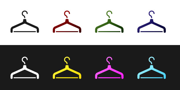 设置衣架衣柜图标孤立在黑色和图片下载