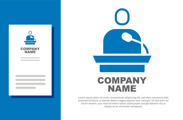 蓝色给出讲座图标孤立在白色上图片下载