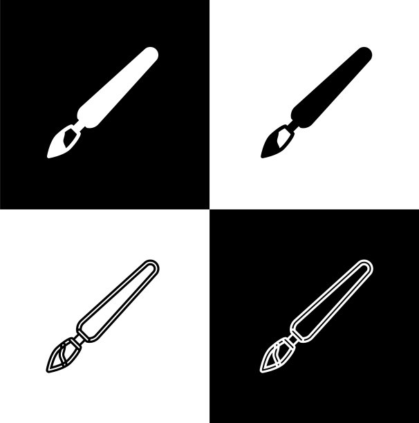 设置漆刷图标孤立在黑色和白色图片下载